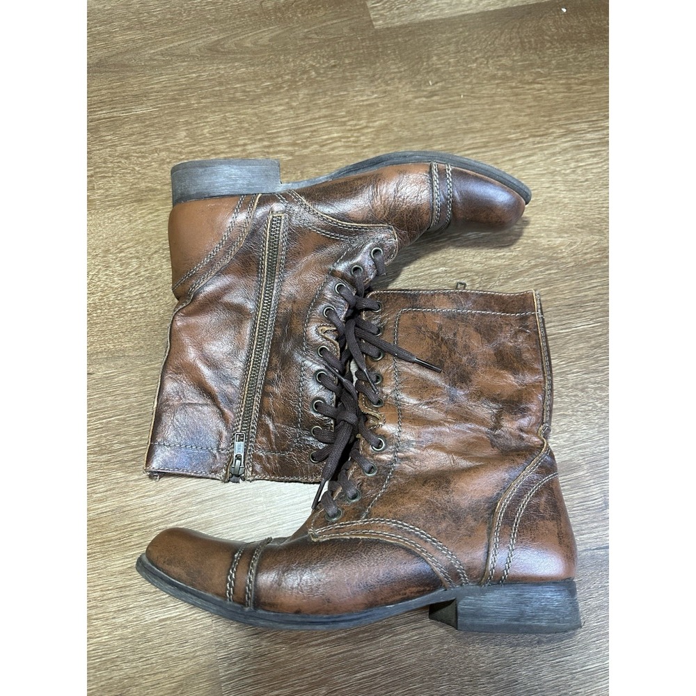 Steve Madden Troopa Boots Brown Leather Combat Womens Size 10 Lace Up Zip - Picture 5 of 7